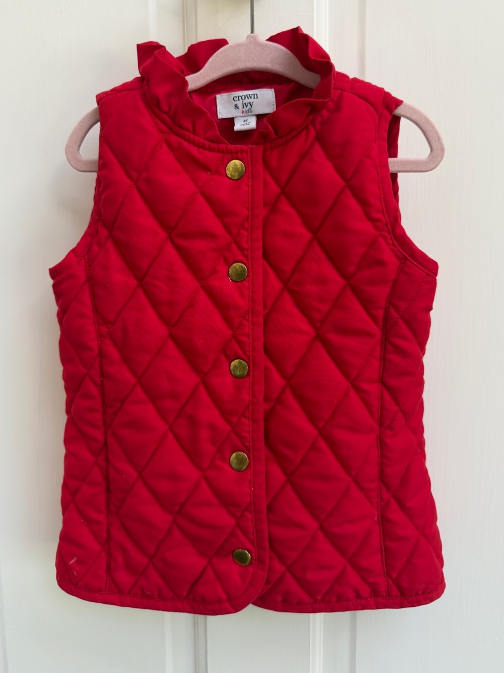 Crown & Ivy Kids 4T Girls Red Quilted Sleeveless Vest with Ruffle Collar - Picture 1 of 5